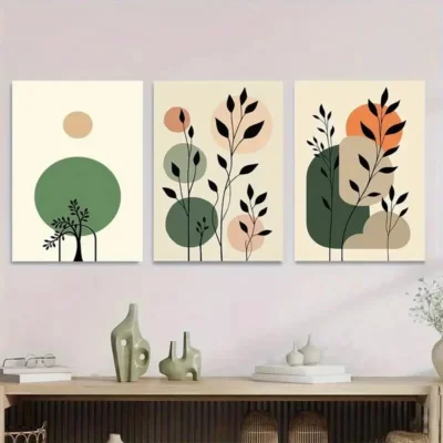 3pcs Modern Abstract Botanical Green Leaf Wall Art Set Canvas Framed 50x70cm - High Quality Print 100% Australian Made Wall Canvas Ready to Hang