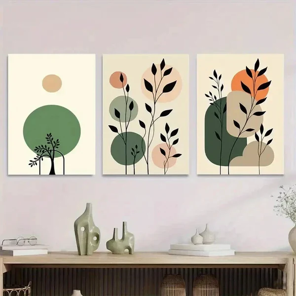 3pcs Modern Abstract Botanical Green Leaf Wall Art Set Canvas Framed 50x70cm – High Quality Print 100% Australian Made Wall Canvas Ready to Hang