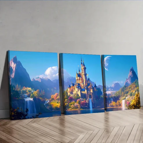 3pcs Charming old castle Wall Art Set Canvas Framed 40x60cm – High Quality Print 100% Australian Made Wall Canvas Ready to Hang