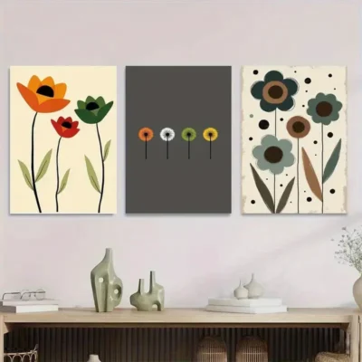 3pcs Modern Floral Vibrant Tulip, Dandelion Wall Art Set Canvas Framed 50x70cm - High Quality Print 100% Australian Made Wall Canvas Ready to Hang