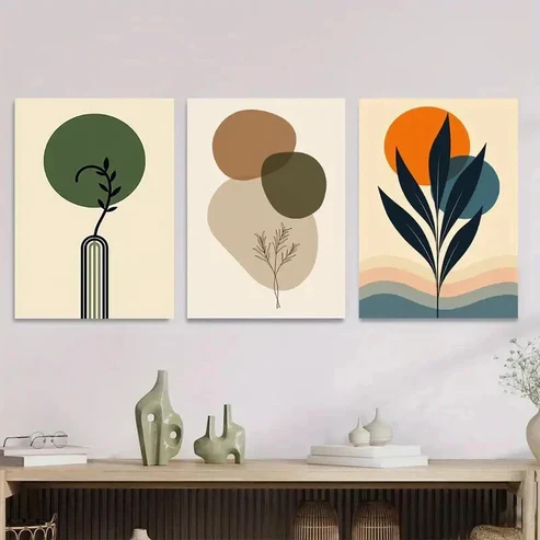 3pcs Botanical Minimalist Style with Neutral Wall Art Set Canvas Framed 40x60cm – High Quality Print 100% Australian Made Wall Canvas Ready to Hang