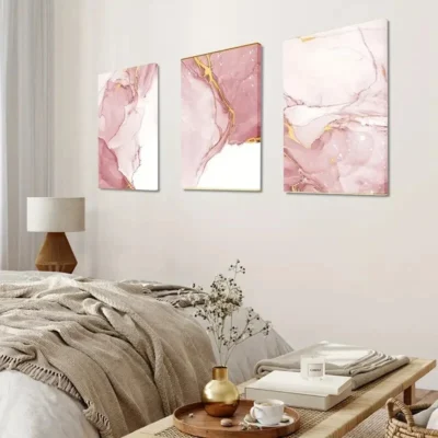 3pcs Modern Pink Silky Abstract Decor Wall Art Set Canvas Framed 40x60cm - High Quality Print 100% Australian Made Wall Canvas Ready to Hang
