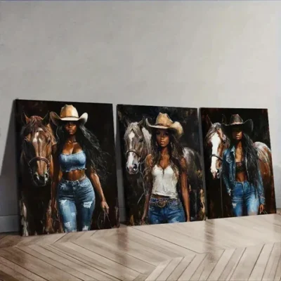 3pcs Featuring a Beautiful Girl Wearing Jeans Wall Art Set Canvas Framed 50x70cm - High Quality Print 100% Australian Made Wall Canvas Ready to Hang