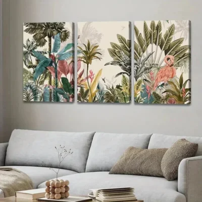 3pcs Beautiful Forest Flowers And Birds Blue Red Wall Art Set Canvas Framed 50x70cm - High Quality Print 100% Australian Made Wall Canvas Ready to Hang