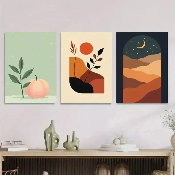 3pcs Peach, Sunset, And Night Sky Abstract Wall Art Set Canvas Framed 50x70cm – High Quality Print 100% Australian Made Wall Canvas Ready to Hang