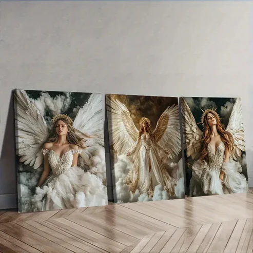 3pcs Holy, noble angel Wall Art Set Canvas Framed 40x60cm – High Quality Print 100% Australian Made Wall Canvas Ready to Hang
