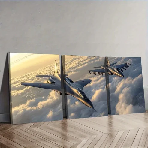 3pcs Fighter in the sky Wall Art Set Canvas Framed 40x60cm – High Quality Print 100% Australian Made Wall Canvas Ready to Hang