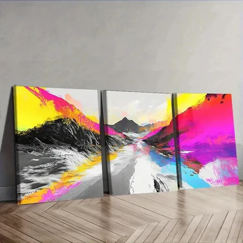 3pcs Rivers of rainbow colors Wall Art Set Canvas Framed 50x70cm – High Quality Print 100% Australian Made Wall Canvas Ready to Hang