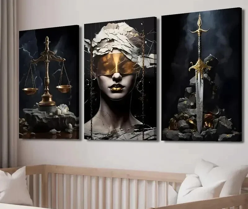 3pcs Scales of Justice & Golden Sword Wall Art Set Canvas Framed 40x60cm – High Quality Print 100% Australian Made Wall Canvas Ready to Hang