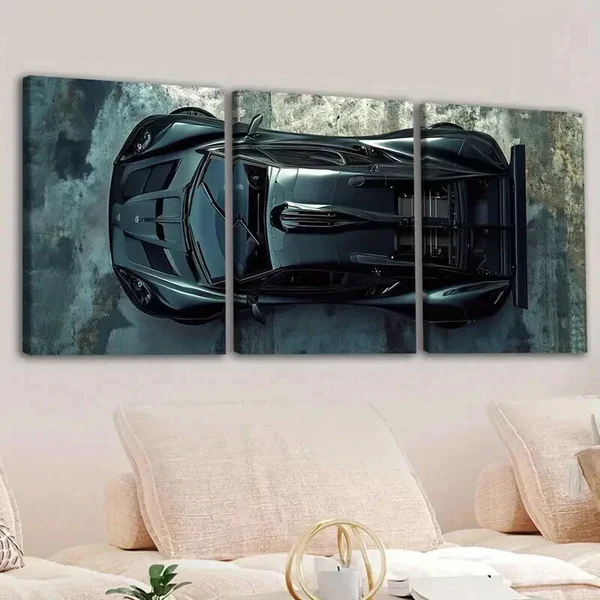 3pcs Vintage Fashion Black Cool Sports Car Gray Wall Art Set Canvas Framed 50x70cm – High Quality Print 100% Australian Made Wall Canvas Ready to Hang