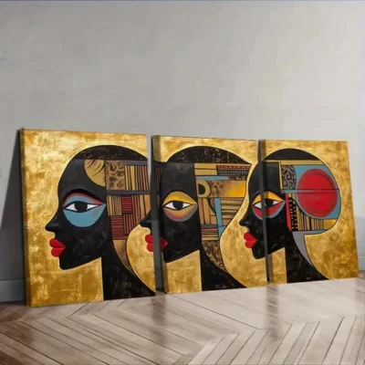 3pcs Black and Golden portrait abstract painting Wall Art Set Canvas Framed 50x70cm - High Quality Print 100% Australian Made Wall Canvas Ready to Hang