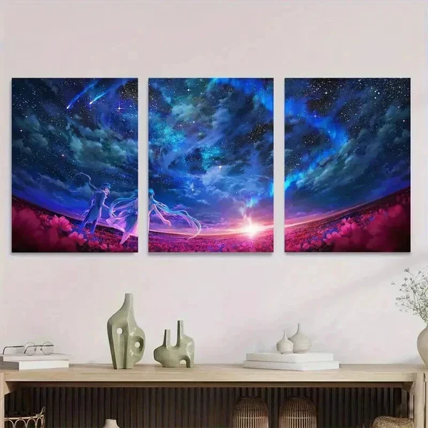 3pcs Starry Night Sky Vibrant Cosmic Scene Wall Art Set Canvas Framed 50x70cm – High Quality Print 100% Australian Made Wall Canvas Ready to Hang