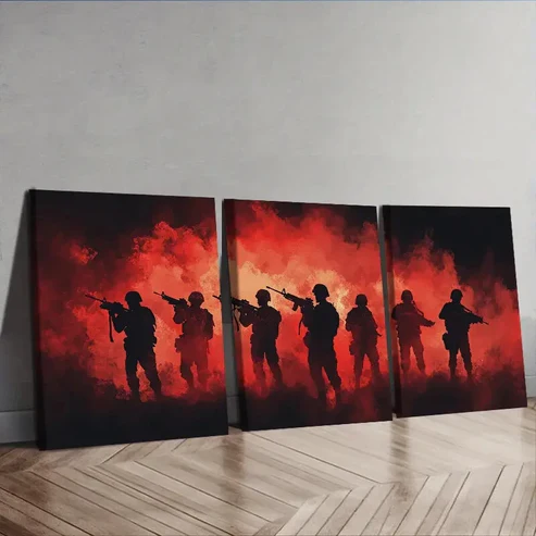 3pcs A group of soldiers standing in formation Wall Art Set Canvas Framed 40x60cm – High Quality Print 100% Australian Made Wall Canvas Ready to Hang