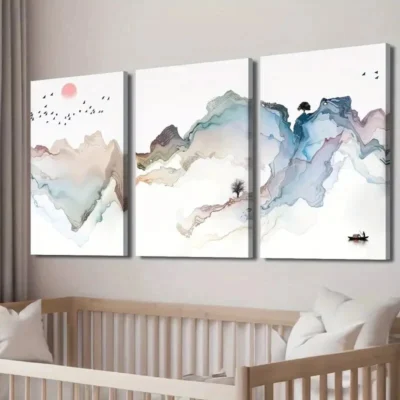3pcs Mountain & River Design with Sunset Wall Art Set Canvas Framed 40x60cm - High Quality Print 100% Australian Made Wall Canvas Ready to Hang
