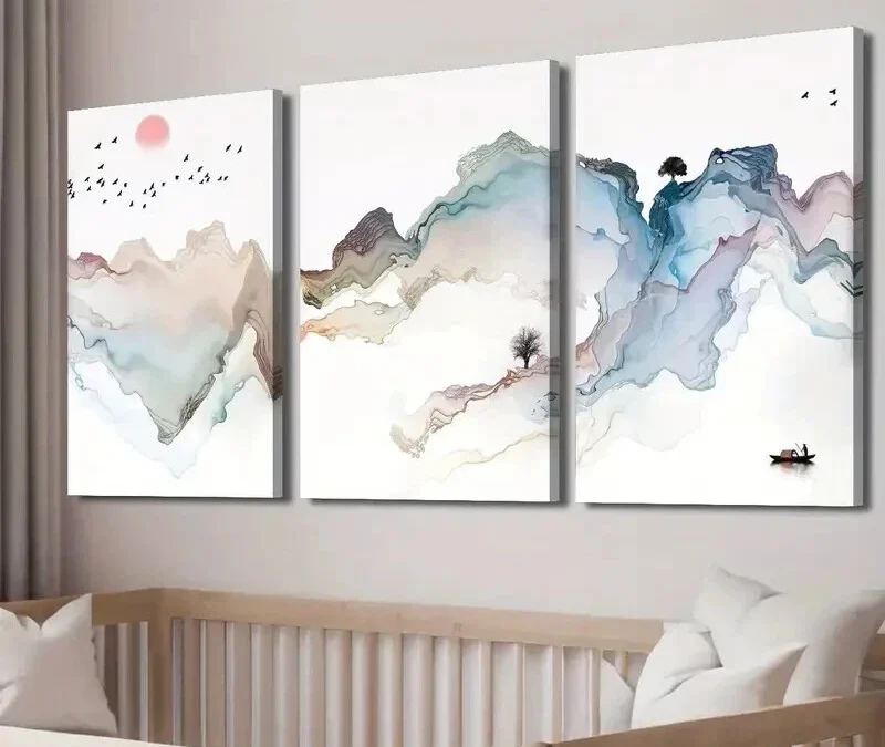 3pcs Mountain & River Design with Sunset Wall Art Set Canvas Framed 40x60cm – High Quality Print 100% Australian Made Wall Canvas Ready to Hang