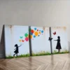 3pcs Little girl and butterfly balloon Wall Art Set Canvas Framed 40x60cm - High Quality Print 100% Australian Made Wall Canvas Ready to Hang