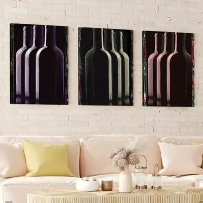 3pcs Alcohol Art Wine Bottles Painted Abstract Wall Art Set Canvas Framed 50x70cm - High Quality Print 100% Australian Made Wall Canvas Ready to Hang