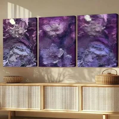 3pcs Purple Flower Abstract Elegant Artistic Wall Art Set Canvas Framed 40x60cm - High Quality Print 100% Australian Made Wall Canvas Ready to Hang
