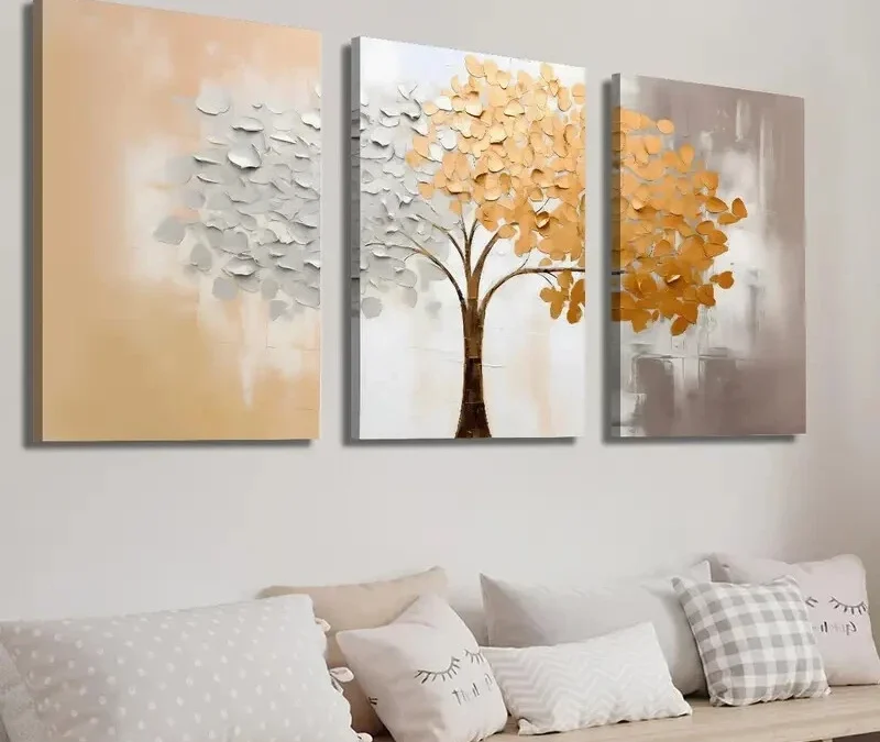 3pcs Orange and Gray Plants and Trees Wall Art Set Canvas Framed 40x60cm – High Quality Print 100% Australian Made Wall Canvas Ready to Hang