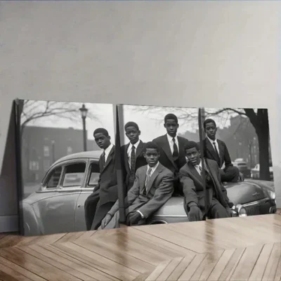 3pcs The black teenager was in an old car Wall Art Set Canvas Framed 40x60cm - High Quality Print 100% Australian Made Wall Canvas Ready to Hang