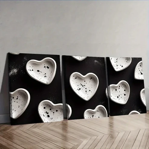 3pcs Shape on black background Wall Art Set Canvas Framed 40x60cm – High Quality Print 100% Australian Made Wall Canvas Ready to Hang