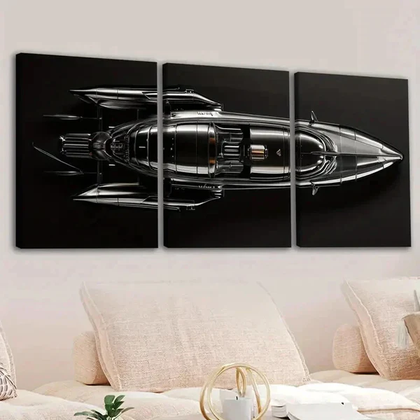 3pcs Vintage Fashion Black Cool Aircraft Darks Wall Art Set Canvas Framed 50x70cm – High Quality Print 100% Australian Made Wall Canvas Ready to Hang