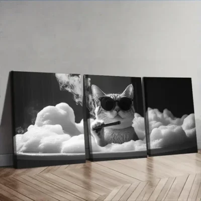 3pcs Gangster Brother Kitten Wall Art Set Canvas Framed 50x70cm - High Quality Print 100% Australian Made Wall Canvas Ready to Hang