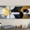 3pcs Flowing white and Golden paintings Wall Art Set Canvas Framed 50x70cm - High Quality Print 100% Australian Made Wall Canvas Ready to Hang - Image 3