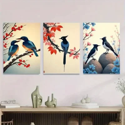 3pcs Beautiful Bird Nature Scenes Birds Modern Wall Art Set Canvas Framed 50x70cm - High Quality Print 100% Australian Made Wall Canvas Ready to Hang