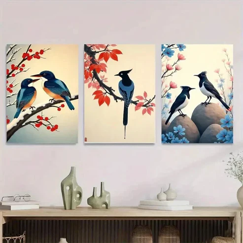 3pcs Beautiful Bird Nature Scenes Birds Modern Wall Art Set Canvas Framed 50x70cm – High Quality Print 100% Australian Made Wall Canvas Ready to Hang