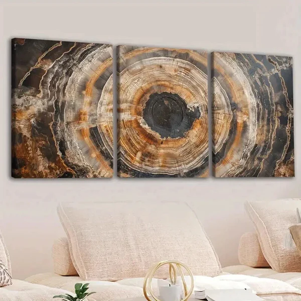 3pcs Abstract Tree Ring Brown Black Gold White Wall Art Set Canvas Framed 50x70cm – High Quality Print 100% Australian Made Wall Canvas Ready to Hang