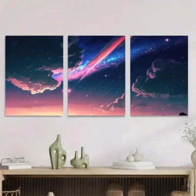 3pcs Starry Night Sky Clouds & Shooting Stars Wall Art Set Canvas Framed 50x70cm - High Quality Print 100% Australian Made Wall Canvas Ready to Hang