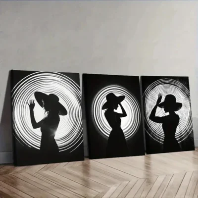 3pcs The girl under the circle Wall Art Set Canvas Framed 50x70cm - High Quality Print 100% Australian Made Wall Canvas Ready to Hang