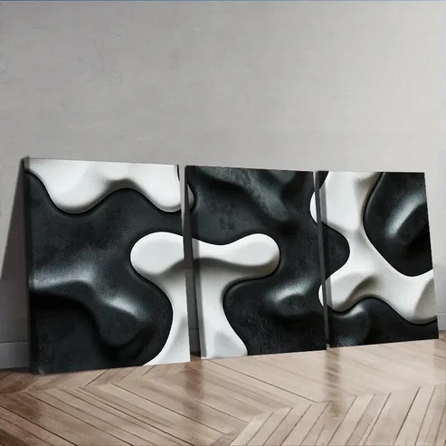 3pcs Shape on black background Wall Art Set Canvas Framed 40x60cm – High Quality Print 100% Australian Made Wall Canvas Ready to Hang