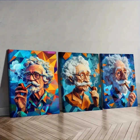3pcs Vibrant Clay Old Man Trio Colorful Wall Art Set Canvas Framed 50x70cm – High Quality Print 100% Australian Made Wall Canvas Ready to Hang