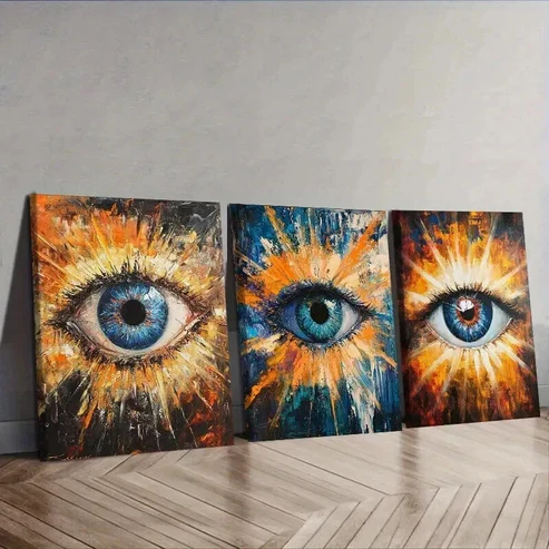 3pcs Oil painting of eyeballs Wall Art Set Canvas Framed 50x70cm – High Quality Print 100% Australian Made Wall Canvas Ready to Hang