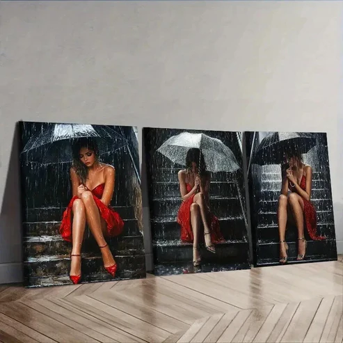 3pcs The girl on the stairs Wall Art Set Canvas Framed 50x70cm – High Quality Print 100% Australian Made Wall Canvas Ready to Hang
