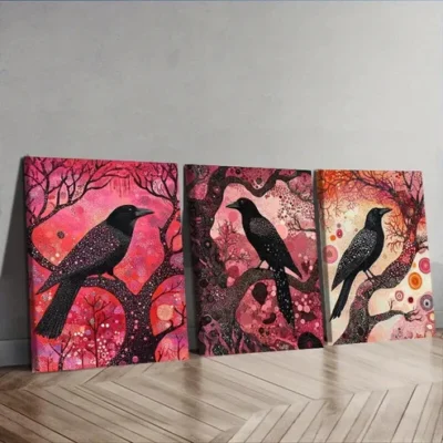 3pcs The psychic crow Wall Art Set Canvas Framed 50x70cm - High Quality Print 100% Australian Made Wall Canvas Ready to Hang
