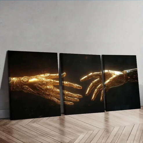 3pcs Mechanical Hand Wall Art Set Canvas Framed 40x60cm – High Quality Print 100% Australian Made Wall Canvas Ready to Hang