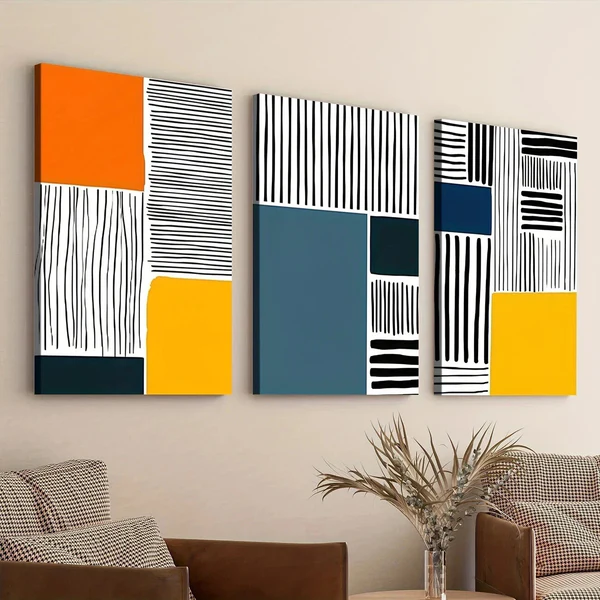 3pcs Abstract Modern Style Elegant Black Blocks Wall Art Set Canvas Framed 50x70cm – High Quality Print 100% Australian Made Wall Canvas Ready to Hang