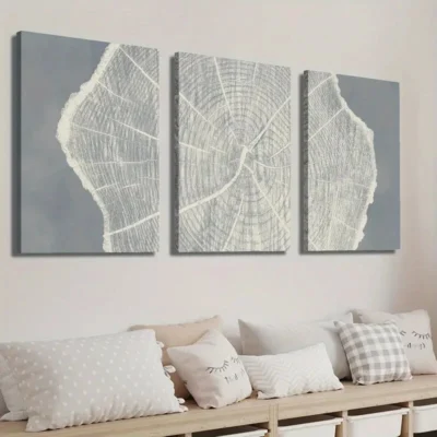 3pcs Simple Tree Growth Ring Illustration Wall Art Set Canvas Framed 40x60cm - High Quality Print 100% Australian Made Wall Canvas Ready to Hang