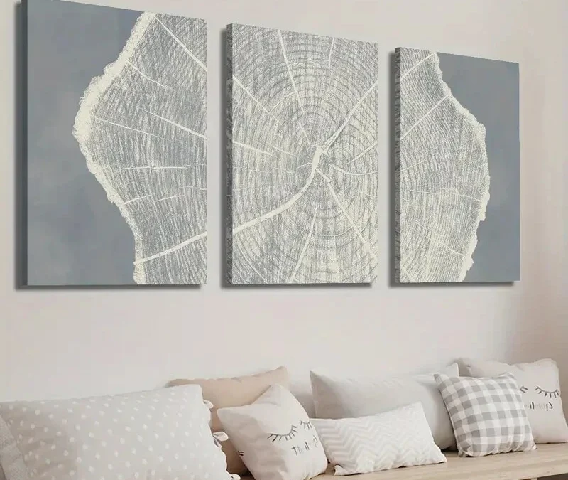3pcs Simple Tree Growth Ring Illustration Wall Art Set Canvas Framed 40x60cm – High Quality Print 100% Australian Made Wall Canvas Ready to Hang