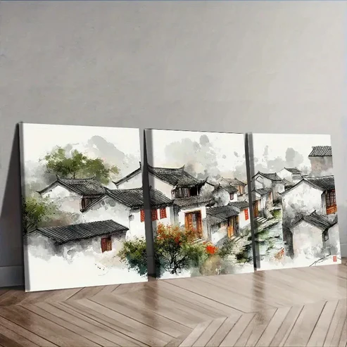 3pcs Jiangnan water town Wall Art Set Canvas Framed 40x60cm – High Quality Print 100% Australian Made Wall Canvas Ready to Hang