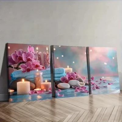 3pcs Spa candle Floral Wall Art Set Canvas Framed 50x70cm - High Quality Print 100% Australian Made Wall Canvas Ready to Hang