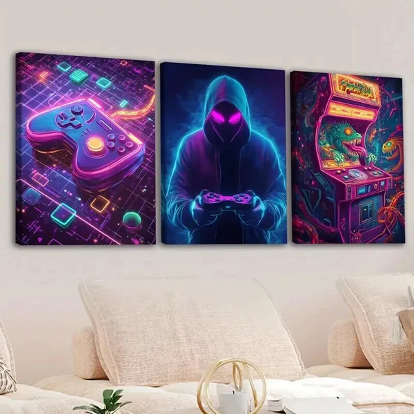 3pcs Fashion Sports Games Neon Style Mouse Game Wall Art Set Canvas Framed 50x70cm – High Quality Print 100% Australian Made Wall Canvas Ready to Hang