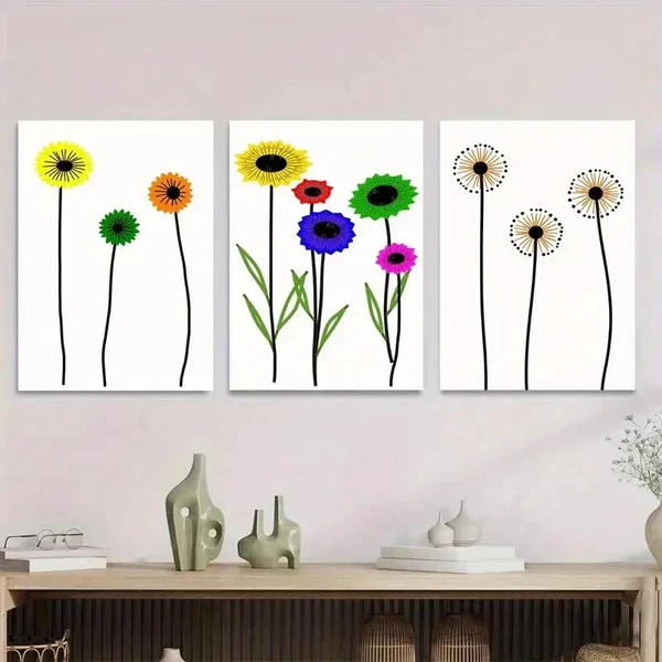 3pcs Modern Abstract Floral Vibrant Colorful Wall Art Set Canvas Framed 50x70cm – High Quality Print 100% Australian Made Wall Canvas Ready to Hang