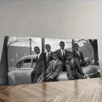 3pcs The black teenager was in an old car Wall Art Set Canvas Framed 50x70cm - High Quality Print 100% Australian Made Wall Canvas Ready to Hang