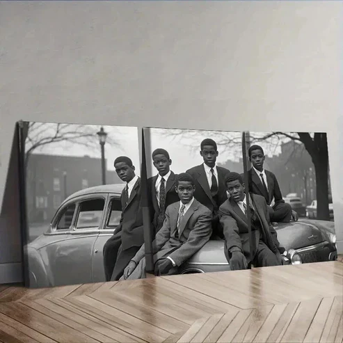 3pcs The black teenager was in an old car Wall Art Set Canvas Framed 50x70cm – High Quality Print 100% Australian Made Wall Canvas Ready to Hang