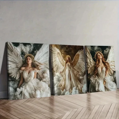 3pcs Holy, noble angel Wall Art Set Canvas Framed 50x70cm – High Quality Print 100% Australian Made Wall Canvas Ready to Hang