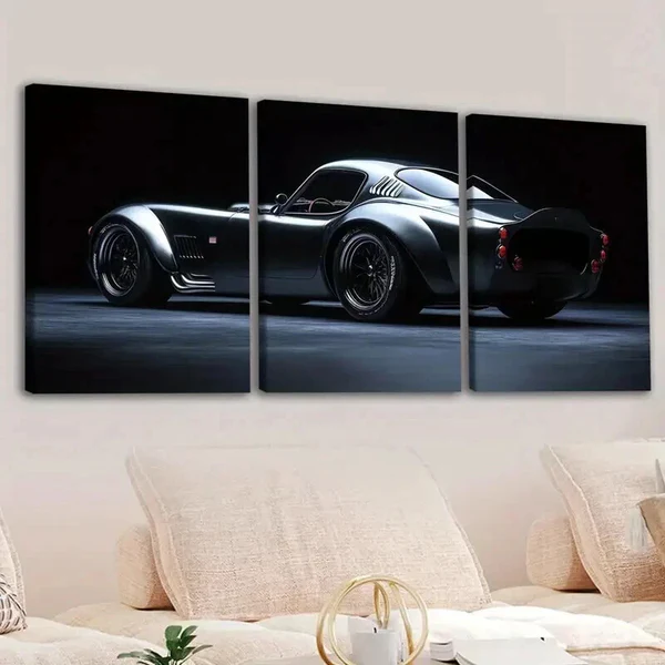 3pcs Vintage Black Cool Sports Cars Gray & Red Wall Art Set Canvas Framed 50x70cm – High Quality Print 100% Australian Made Wall Canvas Ready to Hang